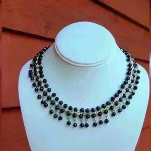 Avon NRT brulee necklace Gold-toned with black bead fringe collar necklace